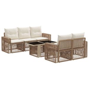 vidaXL Tuinbankenset 6 st Beige en Cr&egrave;me Wit poly rattan