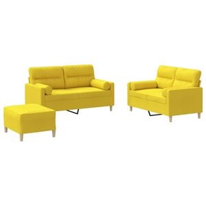 vidaXL 3-delige Loungeset met kussens stof lichtgeel
