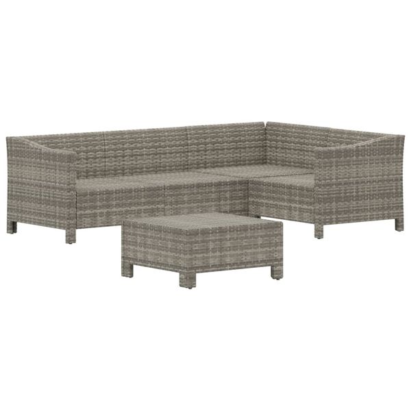 vidaXL 5-delige Loungeset met kussens poly rattan grijs