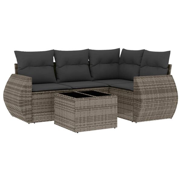 vidaXL 5-delige Loungeset met kussens poly rattan grijs