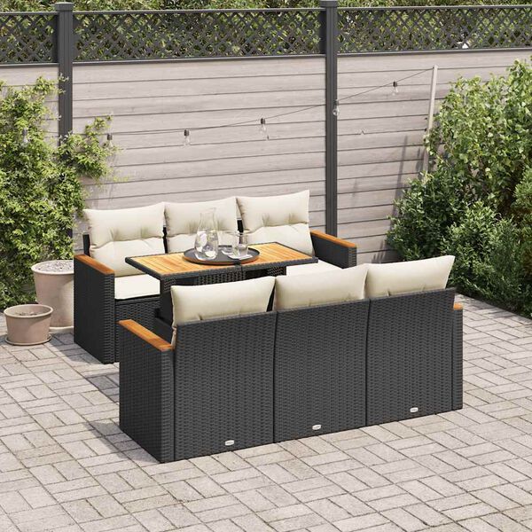 vidaXL 7-delige Loungeset met kussens poly rattan acacia zwart