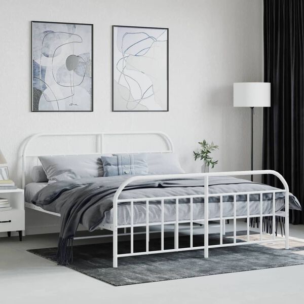 vidaXL Bedframe met hoofd- en voeteneinde metaal wit 160x200 cm