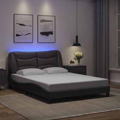 vidaXL Bedframe met LED-verlichting kunstleer grijs 140x190 cm