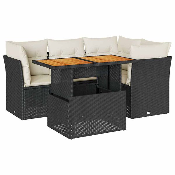 vidaXL 5-delige Loungeset met kussens poly rattan zwart