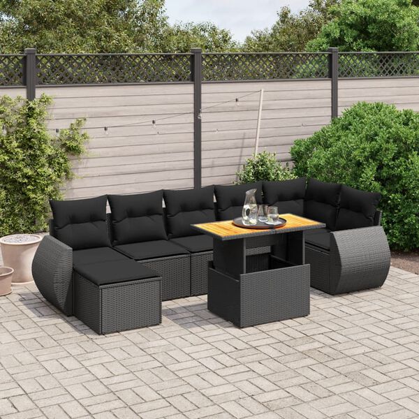 vidaXL 8-delige Loungeset met kussens poly rattan beige