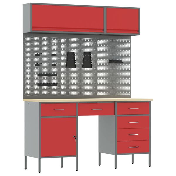 vidaXL Werk Cabinet met lade met opslag 8 pcs Rood 150 x 55 x 200 cm