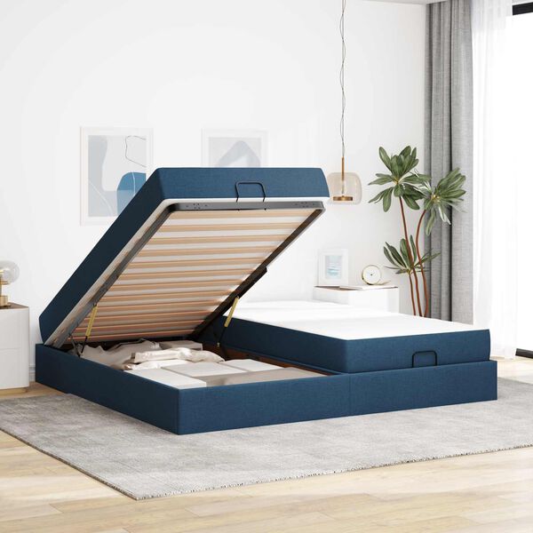 vidaXL Bedframe met matras met matras 2 pcs Blauw Stof