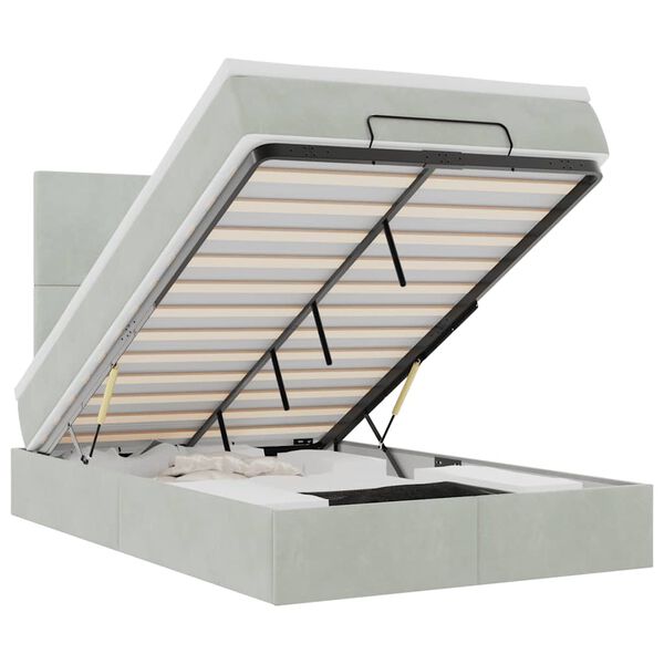 vidaXL Ottoman bed met matrassen en LED's 120x200cm fluweel lichtgrijs