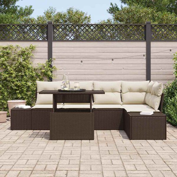 vidaXL Tuin Sofa Set met opslag 6 pcs Bruin Poly riet