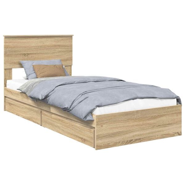 vidaXL Opslag bed met hoofdeinde Sonoma Eiken 90 x 200 cm Bewerkt hout