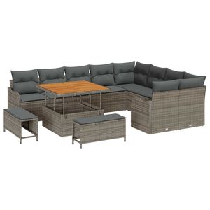 vidaXL Tuinbankenset met kussen 12 pcs Grijs poly rattan