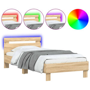 vidaXL Bedframe met hoofdbord en LED sonoma eikenkleurig 90x190 cm