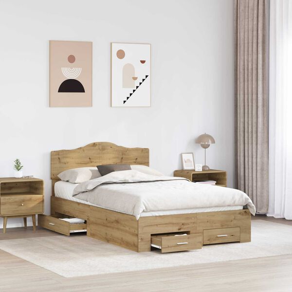 vidaXL Bedframe met hoofdeinde Artisan Eiken 120 x 190 cm Bewerkt hout