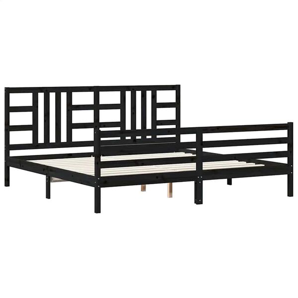 vidaXL Bedframe met hoofdbord massief hout zwart 200x200 cm