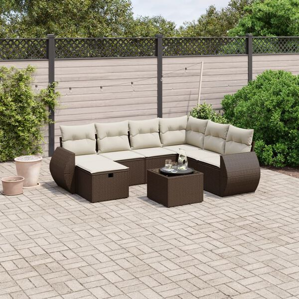 vidaXL 8-delige Loungeset met kussens poly rattan bruin