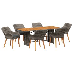 vidaXL Tuin eettafelset met kussen 7 pcs Grijs poly rattan