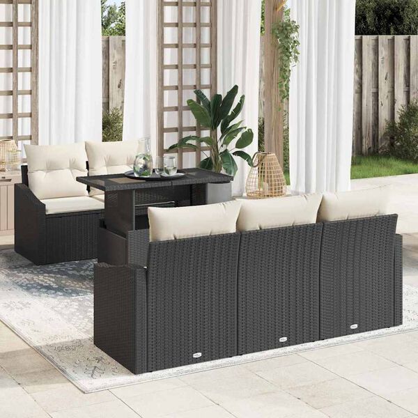 vidaXL Tuin Sofa Set met kussen 6 pcs Zwart en cr&egrave;me poly rattan