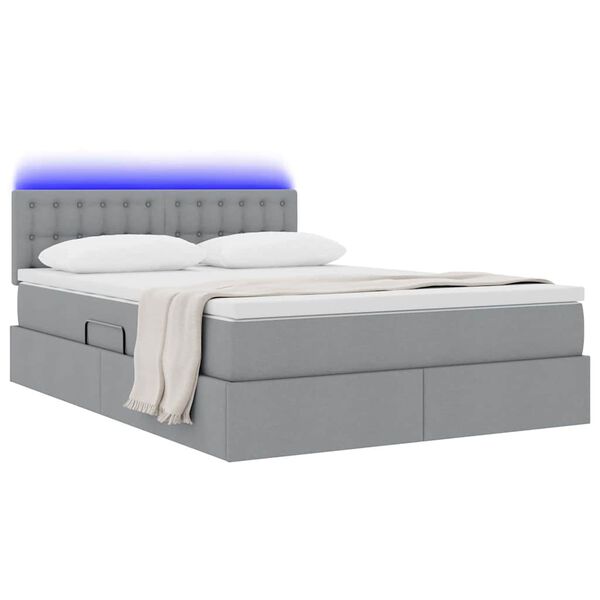 vidaXL Opbergbed met LED met matras Lichtgrijs 140 x 200 cm Polyester