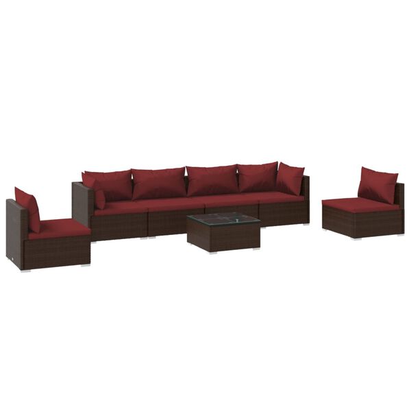 vidaXL 7-delige Loungeset met kussens poly rattan bruin