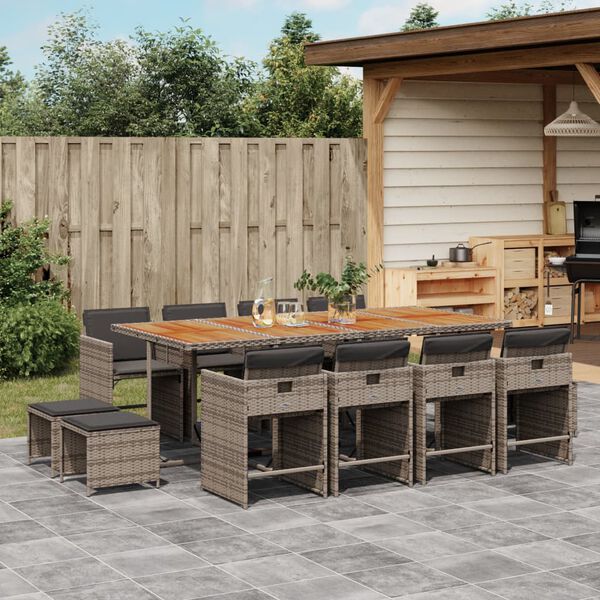 vidaXL 13-delige Tuinset met kussens poly rattan grijs