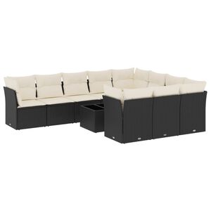 vidaXL 11-delige Loungeset met kussens poly rattan zwart