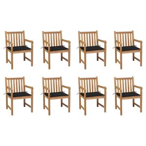 vidaXL Tuinstoelen 8 st met zwarte kussens massief teakhout