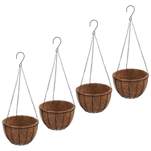 vidaXL Plantenbakken hangend 4 st met kokosbak staal &Oslash; 40x63 cm zwart