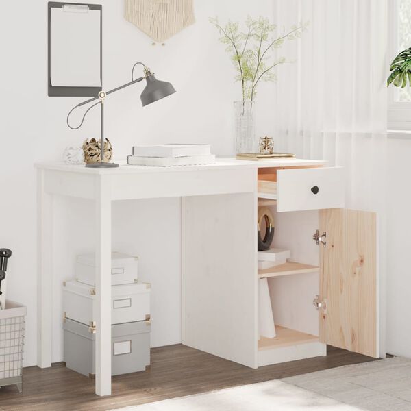 vidaXL Bureau 100x50x75 cm massief grenenhout wit