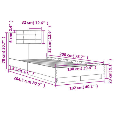 vidaXL Bedframe met hoofdbord bewerkt hout wit 100x200 cm