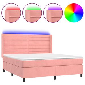 vidaXL Boxspring met matras en LED fluweel roze 160x200 cm