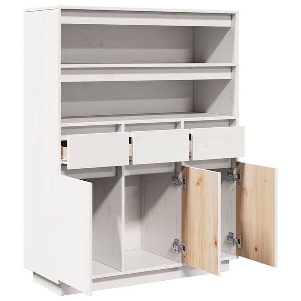 vidaXL Hoge kast 89x34x116,5 cm massief grenenhout wit