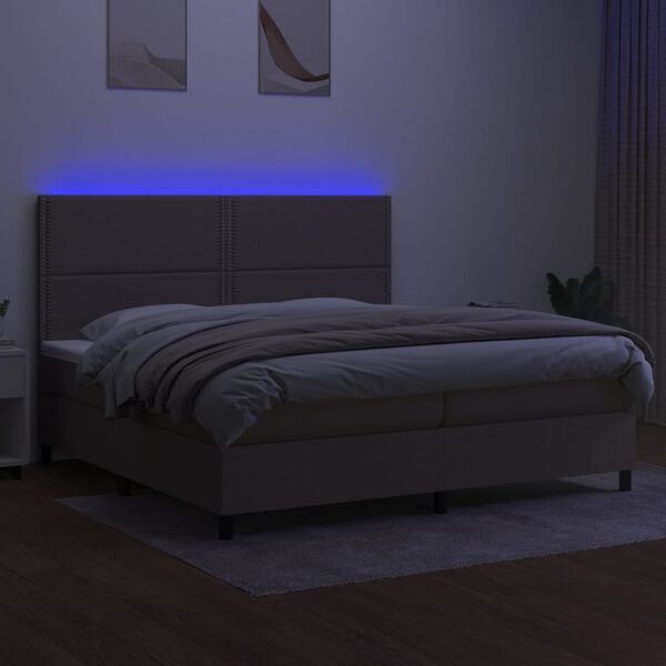vidaXL Boxspring met matras en LED stof taupe 200x200 cm