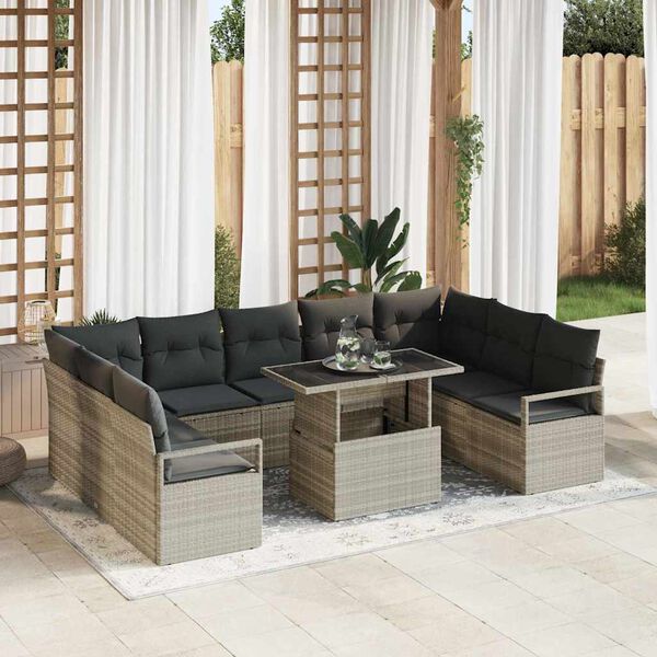 vidaXL Tuin Sofa Set met kussen 10 pcs Lichtgrijs poly rattan