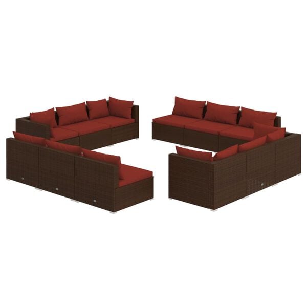 vidaXL 12-delige Loungeset met kussens poly rattan bruin