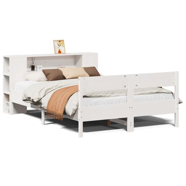 vidaXL Bed met boekenkast zonder matras grenenhout wit 150x200 cm