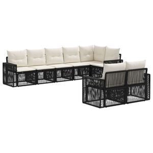 vidaXL Tuinbankenset 8 st 8-zits Zwart en Cream Wit poly rattan