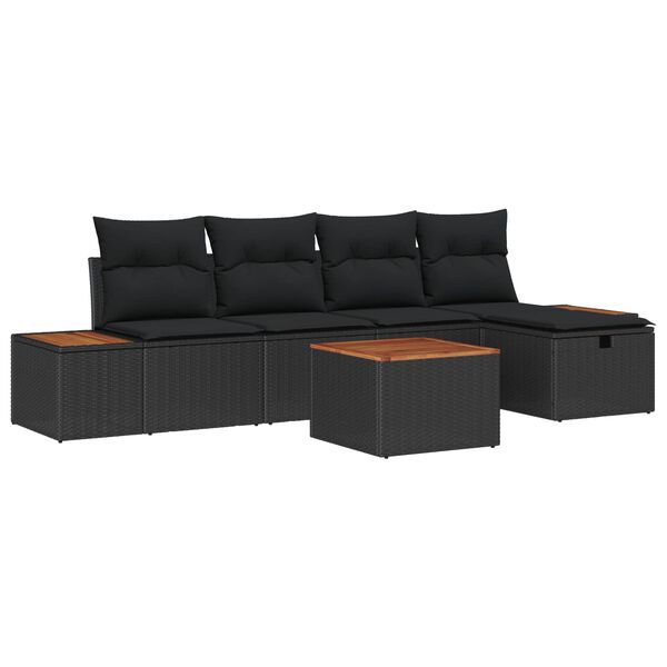 vidaXL Tuin Sofa Set met kussen 6 pcs Zwart Poly riet