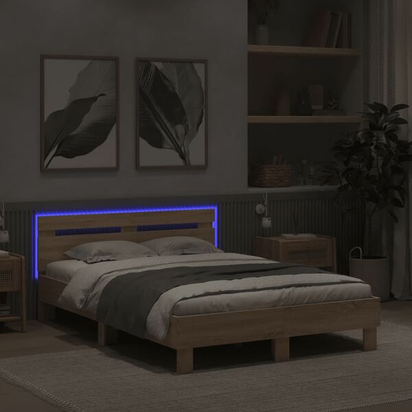 vidaXL Bedframe met hoofdeinde en LED sonoma eikenkleurig 120x190 cm