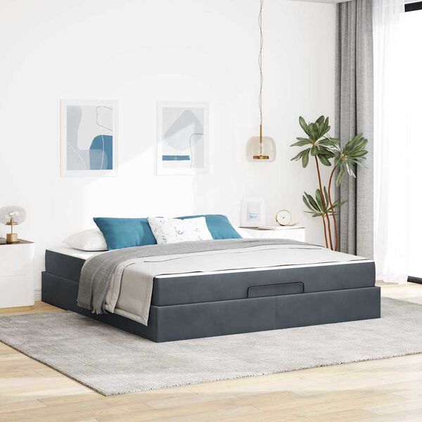 vidaXL Bedframe met matras met matras 2 pcs Dim Grijs Fluweel