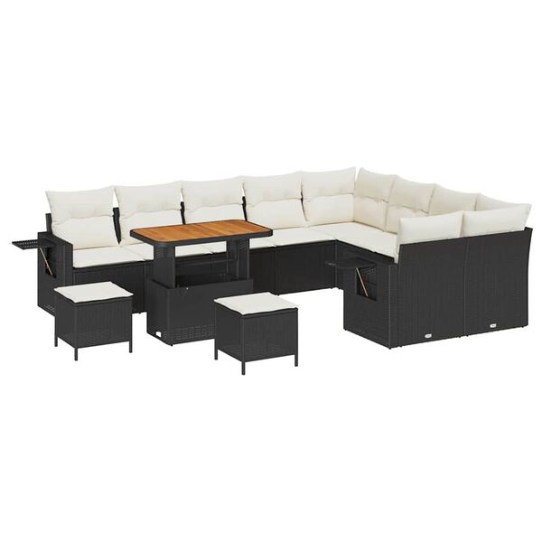 vidaXL Tuin Sofa Set met kussen met opslag 12 pcs Zwart en cr&egrave;me