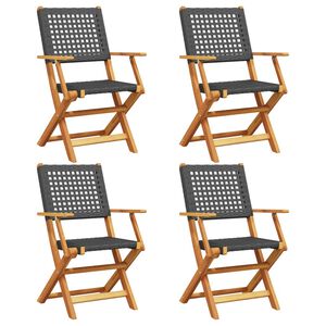 vidaXL Opklapbare stoelen, 4 stuks, zwart, van polyrotan en massief hout.