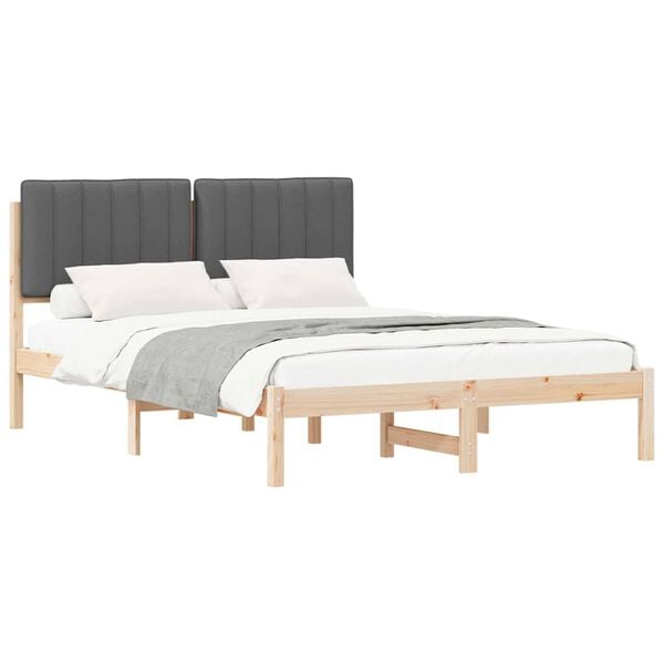 vidaXL Bedframe met Gevoerd Hoofdgedeelte Donkergrijs 135 x 190 cm