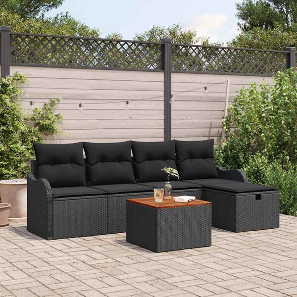 vidaXL Tuinbankenset met kussen met opslag 6 pcs Zwart poly rattan