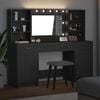 vidaXL Make-up tafel set met LED 3 pcs Zwart Eiken Bewerkt hout