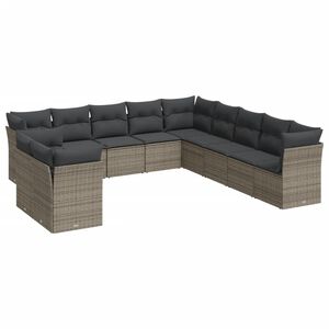 vidaXL 11-delige Loungeset met kussens poly rattan grijs
