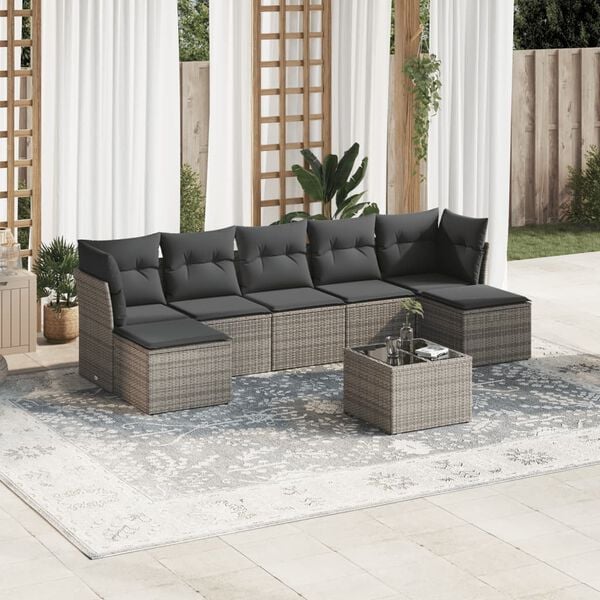 vidaXL 8-delige Loungeset met kussens poly rattan grijs