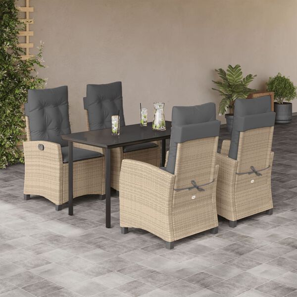 vidaXL 5-delige Tuinset met kussens poly rattan gemengd beige