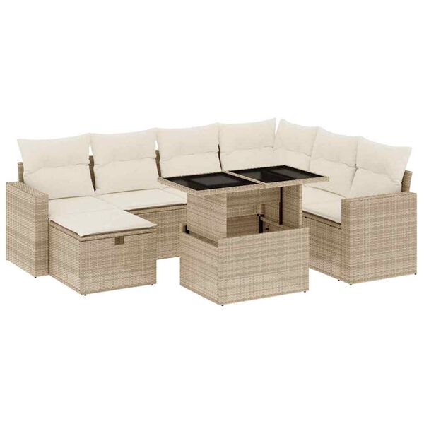 vidaXL 8-delige Loungeset met kussens poly rattan beige