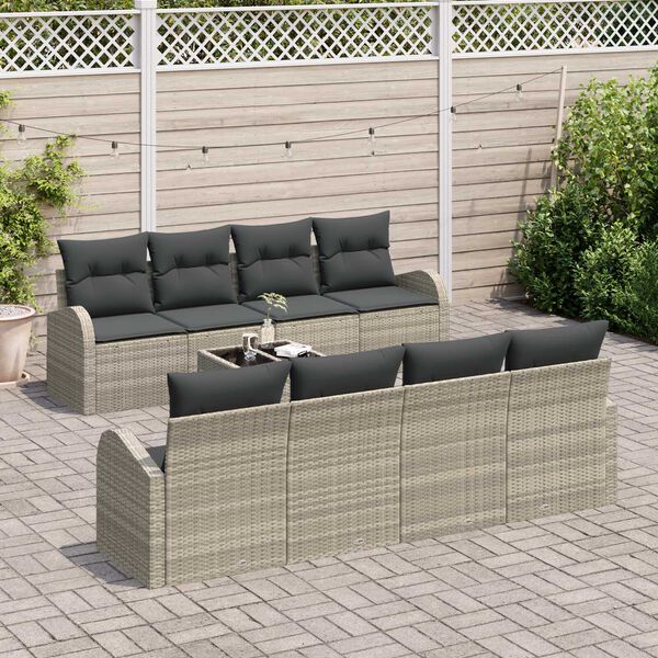 vidaXL Tuin Sofa Set 9 pcs Licht Grijs en Donker Grijs poly rattan