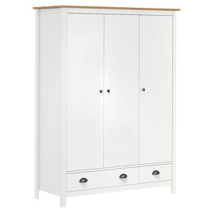 vidaXL Kledingkast Hill 3 deuren 127x50x170 cm massief grenenhout wit